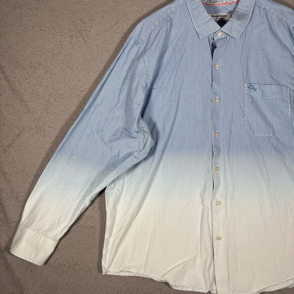 Tommy Bahama Pima Cotton Button Down Shirt Blue White Stripe Mens Size 2XL Ombre - Picture 4 of 13